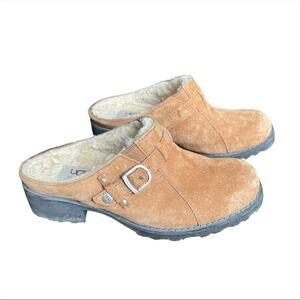 UGG Lila Chestnut Sheepskin Suede Mule Clogs Women’s 7 Comfort Boho Cozy Shoes